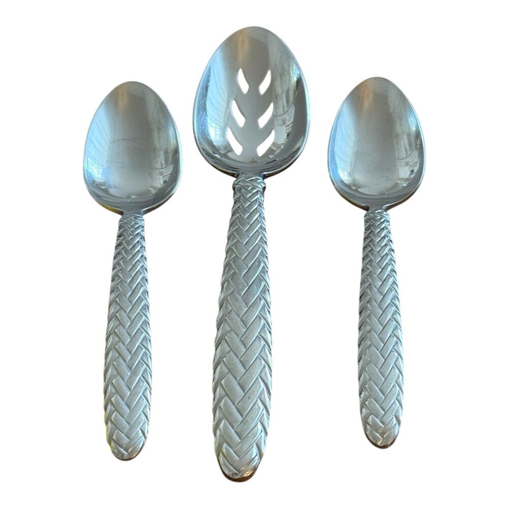 Ralph Lauren Equestrian Braid Spoons 2 Soup 7” & 1 Slotted Serving 8.75” VTG 90s